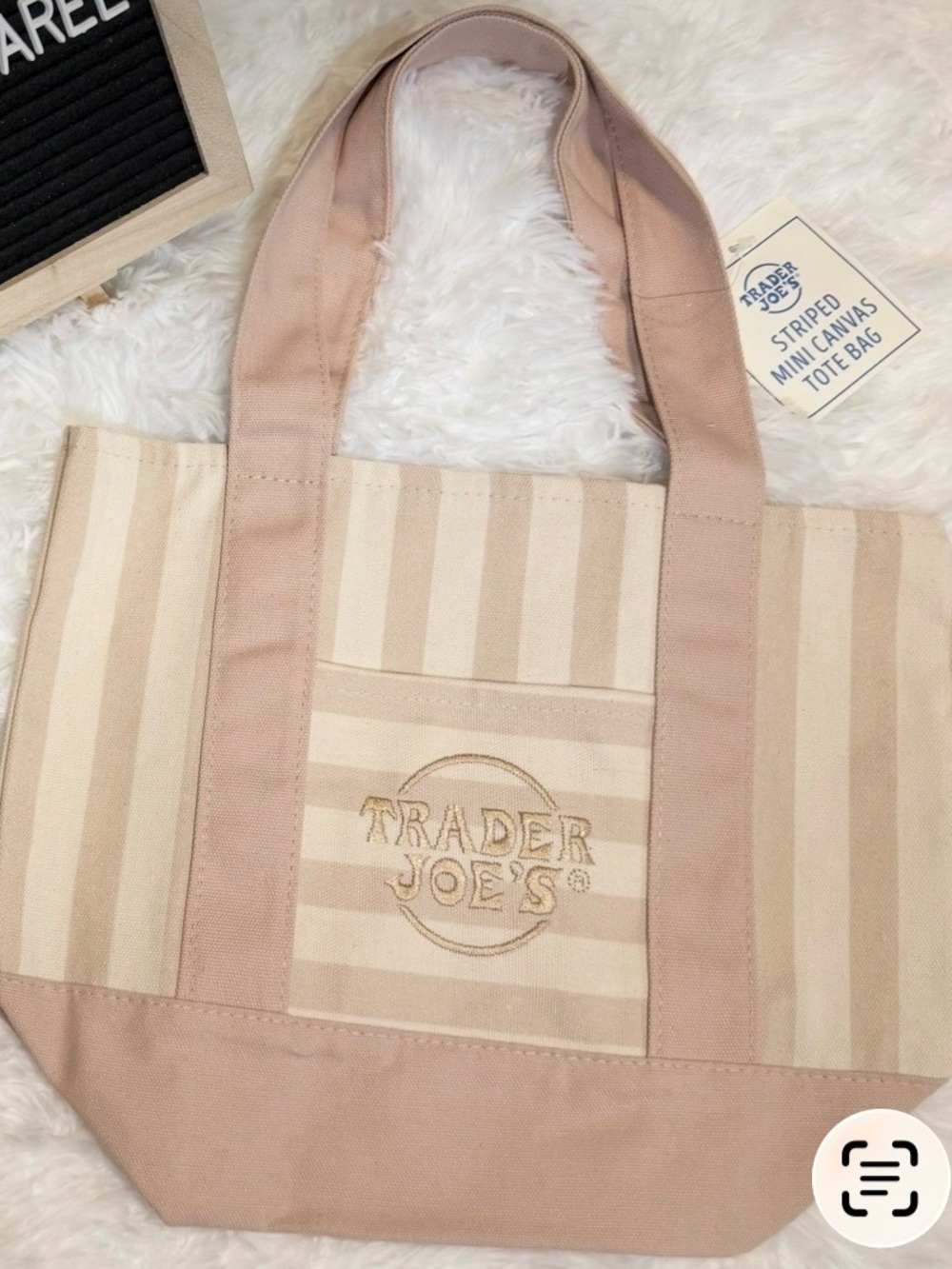 Trader Joe’s Beige Mini Stripe Canvas Tote Bag